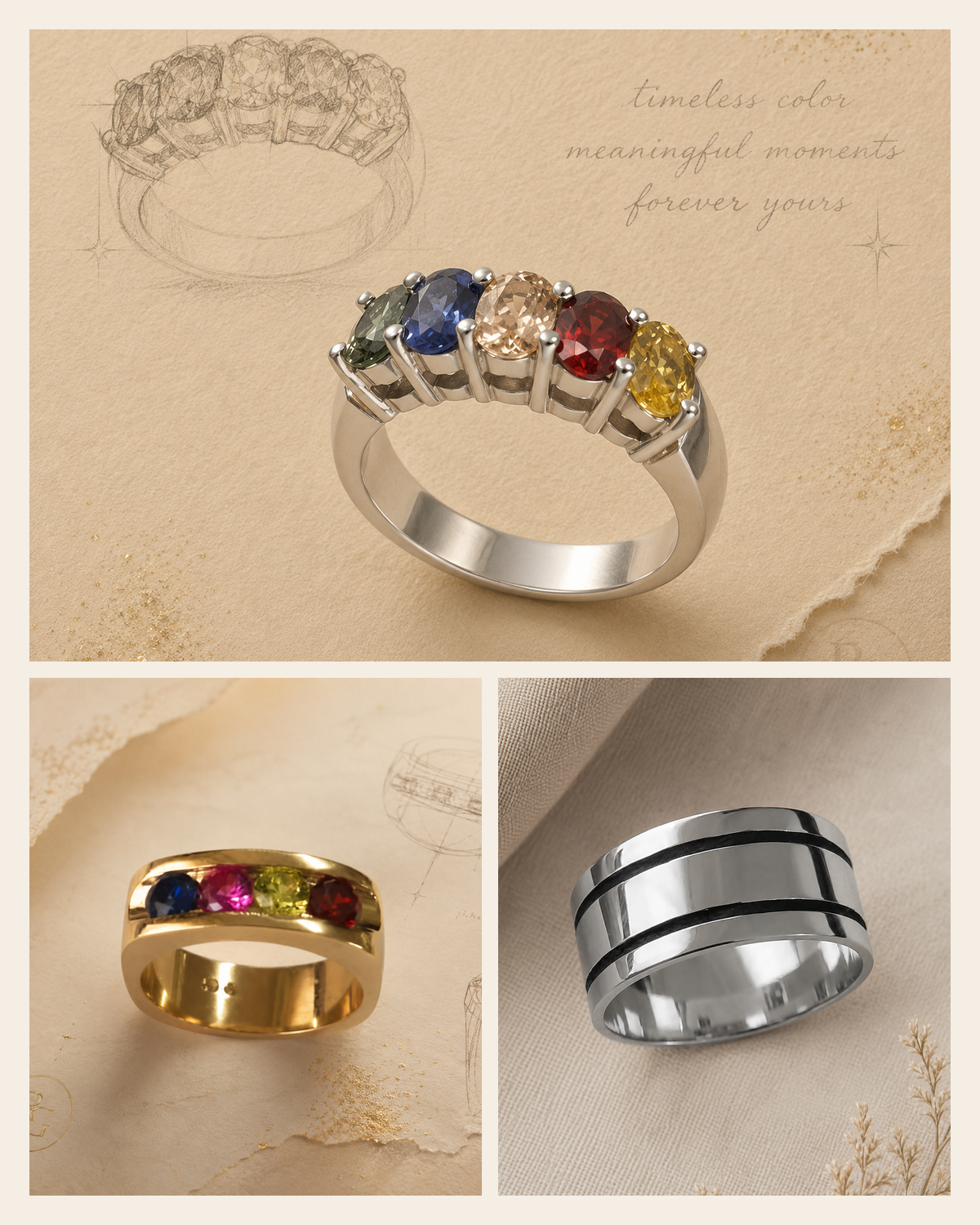 A selection of handmade rings from the Ruby Goldsmith collection